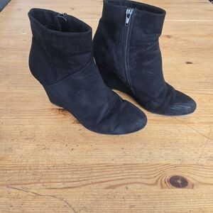 Christian Siriano Black Suede Wedge Ankle Boots